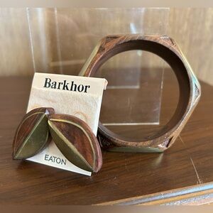 Vintage wood brass Eatons handle bracelet earring set Barkhor